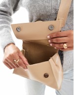 PASQ mini curved bottom grab bag with cross body strap in mocha mousse