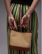 woven structured bucket bag with buckle detail in tan