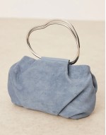 faux suede squiggle metal handle grab bag with detachable chain crossbody bag in dusty blue