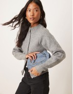 faux suede squiggle metal handle grab bag with detachable chain crossbody bag in dusty blue