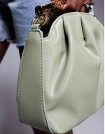 hammered metal top handle grab bag in green with detachable cross body strap
