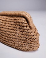 hand crochet straw frame clutch bag with detachable crossbody strap