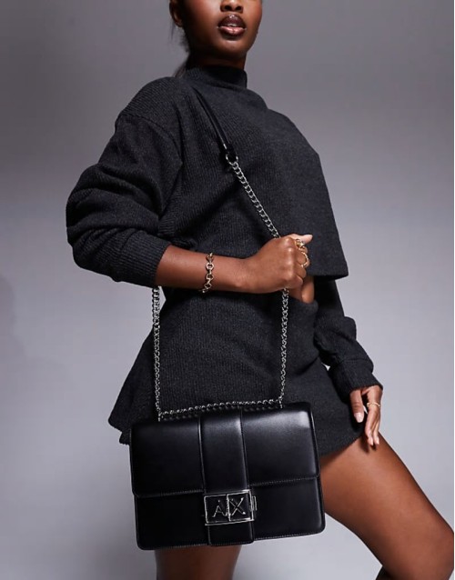logo crossbody bag with chain strap in black