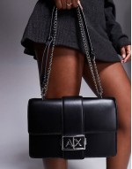 logo crossbody bag with chain strap in black