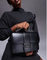logo crossbody bag with chain strap in black