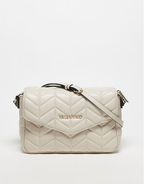 Valentino petal quilted crossbody bag with chain strap in ecru