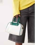 mini bowling bag in off white and green