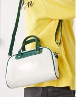 mini bowling bag in off white and green