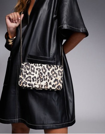 chevron quilted crossbody bag in leopard