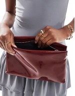 zip top clutch in burgundy