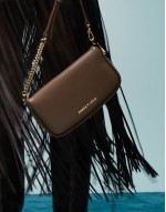 leather cross body bag in dark taupe