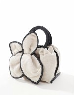 linen blend mini occasion bag with leather strap in beige