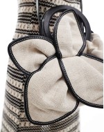 linen blend mini occasion bag with leather strap in beige