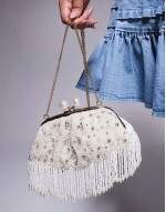 pearl and bead soft clutch bag in white