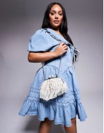 pearl and bead soft clutch bag in white