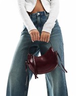 half moon shoulder bag with side bow detail in burgundy