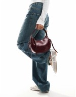 half moon shoulder bag with side bow detail in burgundy