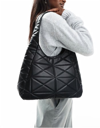 40% New quilted textured shoulder tote bag in black