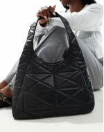 40% New quilted textured shoulder tote bag in black