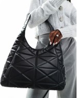 40% New quilted textured shoulder tote bag in black