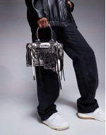 small shoulder bag with charm detail in silver