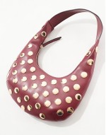 half moon studded shoulder bag in burgundy