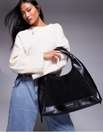 whipstitch slouch bag in black