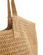 oversized woven shoulder bag in beige