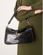 slouch shoulder bag with gold clasp in black