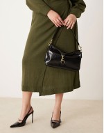 slouch shoulder bag with gold clasp in black