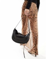 leather shoulder bag with side buckle trim detail in black