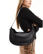 leather shoulder bag with side buckle trim detail in black