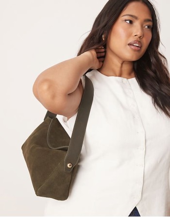 suede flap shoulder bag in dark khaki