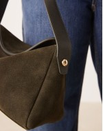 suede flap shoulder bag in dark khaki