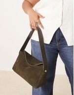 suede flap shoulder bag in dark khaki