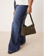 suede flap shoulder bag in dark khaki