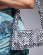 Beaded metallic clutch bag in silver