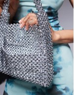Beaded metallic clutch bag in silver