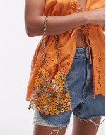 floral chain metal bag in orange