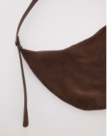 suede curved slouchy shoulder bag in chocolate brown