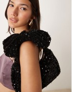 bow sequin grab bag in black