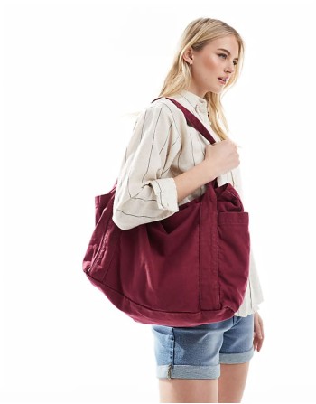 heavyweight washed tote bag in burgundy