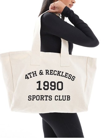 sports club logo tote bag in cream