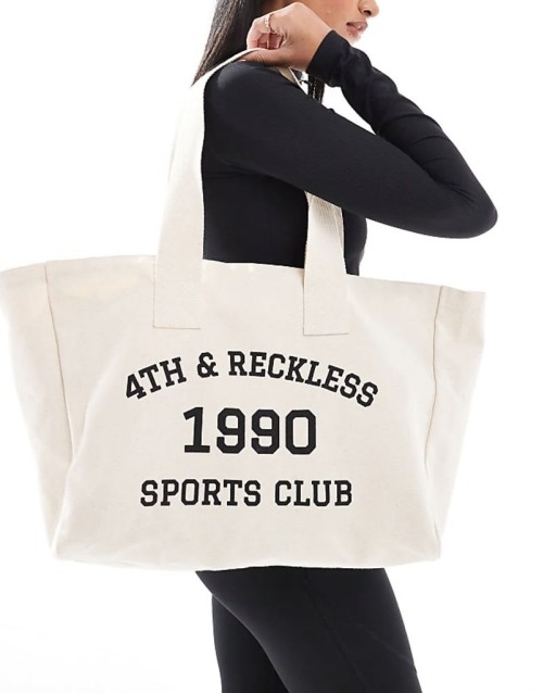 sports club logo tote bag in cream