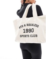 sports club logo tote bag in cream