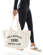 sports club logo tote bag in cream