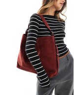 suede tote bag with buckle detail in burgundy