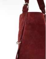 suede tote bag with buckle detail in burgundy
