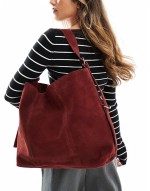 suede tote bag with buckle detail in burgundy