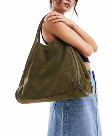 suede tubular tote bag in forest green